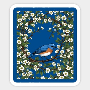 A Missouri Eastern Bluebird Surrounded By Hawthorn Blossom Sticker